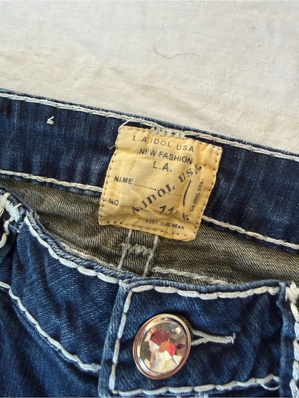 Women’s La Idol USA Dark Wash Rhinestone Embroidered Denim Jeans Size 11 33x31 - Picture 5 of 13